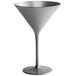 A Stolzle silver martini glass with a stem and silver rim.