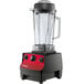 A Vitamix Vita-Prep 3 blender with a black base and a red lid.