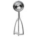 A Vollrath stainless steel scoop with a round ball on the end and a squeeze handle.