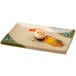 A rectangular GET Japanese Traditional plate with shrimp and vegetables on it.