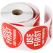 A roll of white and red National Checking Company Use First labels.