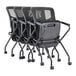 A group of four black Alera Elusion Series office chairs with wheels.