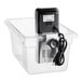 A VacPak-It sous vide immersion circulator head attached to a plastic container.