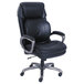 A Serta black leather office chair with chrome arms and wheels.