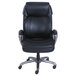 A Serta black leather office chair with a chrome base and wheels.