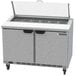 A Beverage-Air stainless steel refrigerated sandwich prep table with two doors.