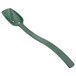 A close-up of a green plastic Thunder Group salad bar spoon with a long handle.