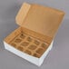 A white cupcake box with a reversible brown cardboard insert.