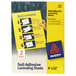 A yellow and blue Avery package of 2 self-adhesive laminating sheets with a close-up of a person's finger using them.