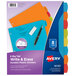 A package of Avery Big Tab multicolored plastic dividers with a pen and eraser.