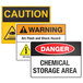 A package of Avery rectangle sign labels with three different warning signs for caution, shock, and fire hazards.