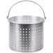 A silver metal pot with holes in it.