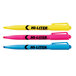 Three Avery Hi-Liter pens in assorted colors with the word Hi-Liter on them.