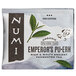 A package of Numi Organic Emperor's Pu-Erh Tea Bags with text and leaves.