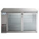 An Avantco stainless steel refrigerator with glass doors.