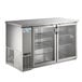 An Avantco stainless steel back bar refrigerator with glass doors.