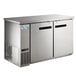 An Avantco stainless steel back bar refrigerator with two doors.