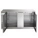 A stainless steel Avantco back bar refrigerator with solid doors open.