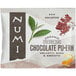 A case of Numi Organic Chocolate Pu-Erh Tea Bags on a white surface.