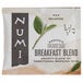 A package of Numi Organic Breakfast Blend Tea Bags with green leaves and white text.