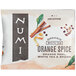 A white box of Numi Organic Orange Spice Tea Bags with a design on it.
