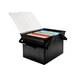 A black Advantus file box with legal and letter size files inside.
