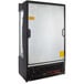 An Avantco black refrigerated air curtain merchandiser with a black and white door.