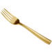 A close-up of a Bon Chef matte gold stainless steel salad fork.