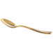 A Bon Chef stainless steel soup/dessert spoon with a matte gold curved handle.