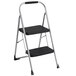 A black and silver Cosco 2 step folding step stool.