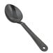 A close-up of a black Thunder Group polycarbonate salad bar spoon with a handle.