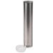A stainless steel San Jamar water cup dispenser with a plastic lid.