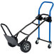 A blue and black Harper hand truck with 8" solid rubber wheels.