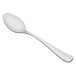 A Oneida Baguette 18/10 stainless steel European size teaspoon with a silver handle on a white background.