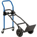 A Harper hand truck with blue wheels and black handles.