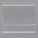 A clear plastic rectangular card holder on a white surface.