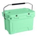 A seafoam green CaterGator outdoor cooler with a metal handle.