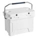 A white CaterGator outdoor cooler with a handle.