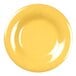 A close-up of a yellow Thunder Group wide rim melamine plate.