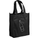 A black shopping bag with two white bottles on it.