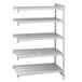 A white Cambro Camshelving Premium vented add on unit with four shelves.