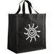 A black shopping bag with a white sun design.