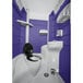 A PolyJohn portable restroom with a white and purple interior.