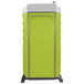 A lime green PolyJohn portable restroom with white accents.