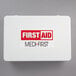 A white Medique first aid kit with a red and black label.