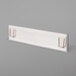 A clear plastic Deflecto cubicle nameplate sign holder on a white surface with a white rectangular sign inside.