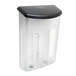 A clear plastic literature box with a black lid.