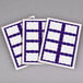 A group of C-Line white name badges with blue borders and purple and white labels.