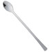 A Fineline Tiny Tasters silver plastic cocktail spoon with a long handle.