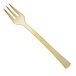 A close-up of a Fineline gold plastic tasting fork.